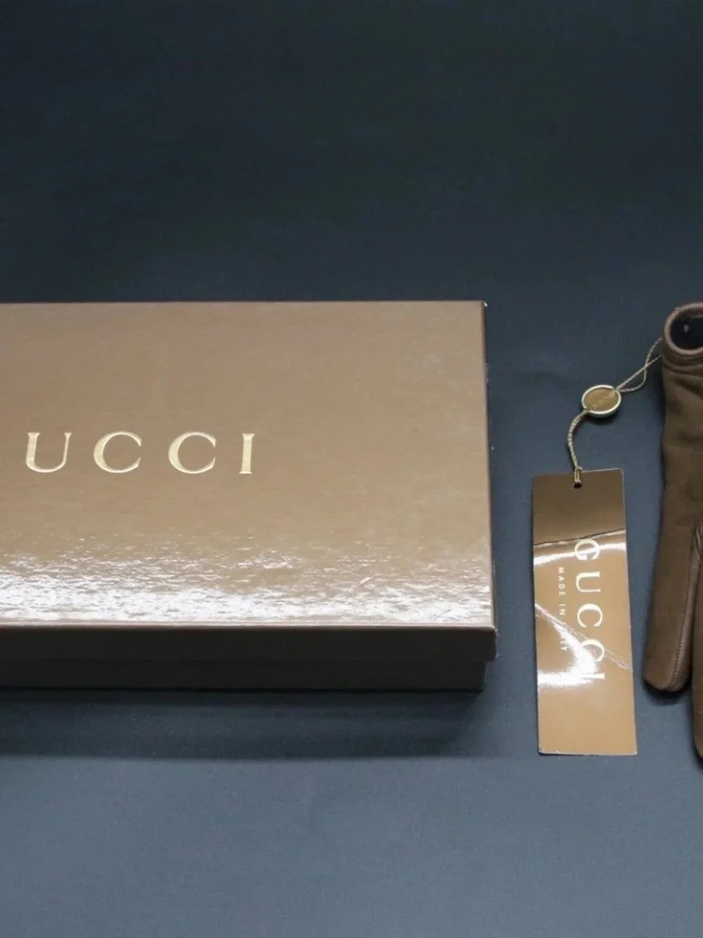 Gucci Crest Leather Suede Kids Gloves One Size - Brown/Gold